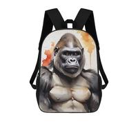 sinyumoney Watercolor Painted Gorilla Backpack, Children's Backpack, Student School Bag Bookbag Rucksack, 3D Printed School Bag for Boys Girls 17inch