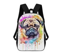 sinyumoney Watercolor Pug Puppy Backpack 3D Printed Children's School Backpack Kids Travel Backpacks High Capacity Book Bags Children's Backpack Rucksack 17inch