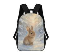 sinyumoney Watercolor Rabbit in Winter Forest Children's Backpack, 3D Printed School Backpack, Backpack for Boys Girls, Adjustable School Bag for Primary School 17inch