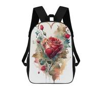 sinyumoney Watercolor Rose Heart Art Print Backpacks Kids School Backpack School Bag 3D Printed School Bag for Boys Elementary And Middle School Students 17inch
