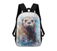 sinyumoney Watercolor Sea Otter Backpack Kids School Backpack School Bag 3D Printed Fashion School Bag for Boys Elementary And Middle School Student 17inch