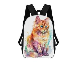 sinyumoney Watercolor Somali Cat Art Backpacks Kids 17inch School Backpack School Bag 3D Printed School Bag for Boys Elementary And Middle School Students
