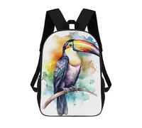 sinyumoney Watercolor Toucan Painting Backpack 3D Printed Children's School Backpack for Kids High Capacity Travel Rucksacks Book Bags Kids School Bag Back Pack 17inch