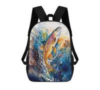 sinyumoney Watercolor Trout Splash Children's School Backpack Fashion Casual 17inch 3D Printed School Bags Boy School Backpack Large Backpack