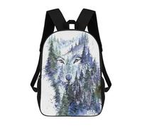 sinyumoney Watercolor Wolf Forest Art Print School Bag 3D Printed Children's School Backpack Casual Fashion Travel Backpacks for Kids School Students 17inch