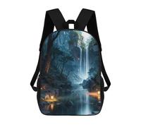 sinyumoney Waterfall In Forest Nature Kids Backpack, Backpack School Bag, Backpacks Kids School 3D Printed School Bags for Elementary And Middle School Students Teens Birthday Gift 17inch