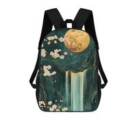 sinyumoney Waterfall Moon Cehrry Blossom Japanese Landscape 3D Printed Kids Backpacks Boys Fashion School Bag Travel Backpacks School Bags for Boys Elementary School Students 17inch