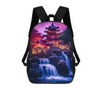 sinyumoney Waterfall Temple Fantasy Kids Backpacks Children Bag,Anime Bag,Large Capacity Kids Backpack, 3D Printed Children's,Student Schoolbag,Kids Boys Girls School Bag 17inch