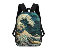 sinyumoney Wave of Kanagawa Backpacks Kids School Backpack School Bag 3D Printed School Bag for Boys Elementary And Middle School Students 17inch