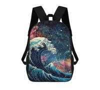 sinyumoney Wave of Kanagawa Space Backpack School Lightweight Airport College Students Back Pack for Men, Women & Teenage Boys 17inch