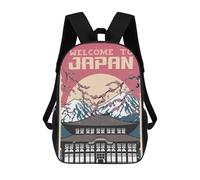 sinyumoney Welcome to Japan Vintage Travel Children's Backpack, 3D Printed School Backpack, Backpack for Boys Girls, Adjustable School Bag for Primary School 17inch