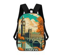 sinyumoney Welcome to London III Children's School Backpack 3D Printed for Kids Travel Rucksacks Book Bags for Boys Elementary School Students 17inch