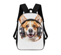 sinyumoney Welsh Corgi Headphones Backpack with Pocket 3D Printed Backpacks, Travel Rucksacks Book Bags Kids School Bag 17inch