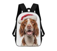 sinyumoney Welsh Springer Spaniel Dog with Santa Hat Portrait Backpacks Kids School Backpack School Bag 3D Printed School Bag for Boys Elementary And Middle School Students 17inch