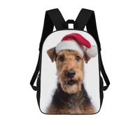 sinyumoney Welsh Terrier Dog with Santa Hat Portrait Backpacks Kids School Backpack School Bag 3D Printed School Bag for Boys Elementary And Middle School Students 17inch