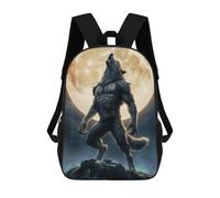sinyumoney Werewolf Howling at The Moon School Bag Backpack Teen Schoolbag 3D Printing Adjustable Schoolbag Fashion Pocket Bag for Kids Boys Girls Students And Teenagers Fans 17inch