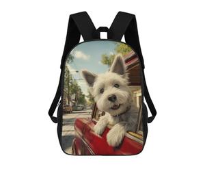sinyumoney West Highland White Terrier in Red Car School Bags Work Laptop Backpack Rucksack Bag- Perfect for Travel, Work And Daily Use 17inch