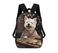 sinyumoney Westie Dog Japanese Food Backpack School Rucksack Casual Daypacks School Work Travel Bag for Men, Women & Teenage Boys 17inch