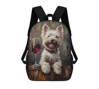 sinyumoney Westie Glass of Red Wine School Backpack Water Resistant Travel Backpack Computer Bag for School/Work/Travel 17inch