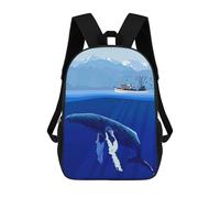 sinyumoney Whale And Fishing Boat Illustration Backpack, Children's Backpack, Student School Bag Bookbag Rucksack, 3D Printed School Bag for Boys Girls 17inch