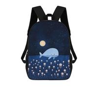 sinyumoney Whale And Jellyfish Under Moonlight 3D Printed Kids School Bag Rucksacks Children's School Fashion Casual Back Pack High Capacity Travel Book Bags Backpack for Kids 17inch