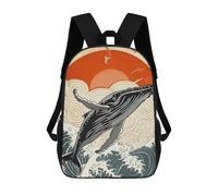 sinyumoney Whale Breaching Ocean Children's Backpack, 3D Printed School Backpack, Backpack for Boys Girls, Adjustable School Bag for Primary School 17inch