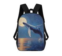 sinyumoney Whale Breaching Under The Moonlight Painting Backpacks Kids School Backpack Fashion School Bag 3D Printed School Bag for Boys Elementary And Middle School Students 17inch