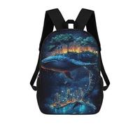 sinyumoney Whale Cityscape Starry Night Backpacks Kids School Backpack School Bag 3D Printed School Bag for Boys Elementary And Middle School Students 17inch
