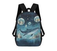 sinyumoney Whale Dreams in City Sky 3D Printed Children's School Backpack for Kids High Capacity Travel Rucksacks Book Bags Kids School Bag Back Pack 17inch