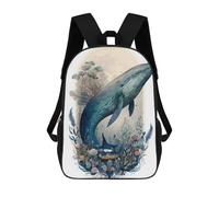 sinyumoney Whale Enchanted Forest Kids School Backpack School Bag 3D Printed School Bag for Boys Elementary And Middle School Students 17inch