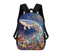 sinyumoney Whale Flowers Ocean Art Print Children's Backpacks Kids Fun School Bag Boys Backpack Travel Bag Student Schoolbag Book Stationery Bag Chool Bags 17inch