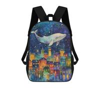sinyumoney Whale Flying Over Colorful Town School Backpack Business Laptop Rucksack Bag Unisex Casual Daypack for Men, Women & Teenage Boys 17inch
