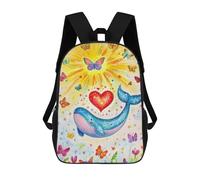 sinyumoney Whale Heart Butterflies Illustration Rucksacks 3D Printed Children 17inch Backpacks Fashion Casual Daypack Travel Bags Outdoor Casual Daypack for Boy And Girl