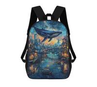 sinyumoney Whale in Fantasy Cityscape Backpacks Kids 17inch School Backpack School Bag 3D Printed School Bag for Boys Elementary And Middle School Students
