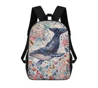 sinyumoney Whale in Floral Fantasy Backpack, Children's Backpack, Student School Bag Bookbag Rucksack, 3D Printed School Bag for Boys Girls 17inch