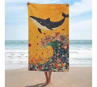 sinyumoney Whale in Flower Wave Basics Towel Set Water Absorbent Bathroom Beach Towel for Spa Gym Hotel & Everyday Bathroom 130cm*80cm