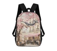 sinyumoney Whale in Parisian Café Children's School Backpack Fashion Casual 17inch 3D Printed School Bags Boy School Backpack Large Backpack