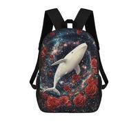 sinyumoney Whale in Space with Roses Backpack School Bag Lightweight Airport College Students Back Pack for School/Work/Travel 17inch