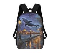 sinyumoney Whale in The City Sky School Backpack Business Laptop Rucksack Bag Unisex Casual Daypack for Men, Women & Teenage Boys 17inch