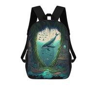 sinyumoney Whale in The Underwater Forest 3D Printed Children's School Backpack for Kids High Capacity Travel Rucksacks Book Bags Kids School Bag Back Pack 17inch