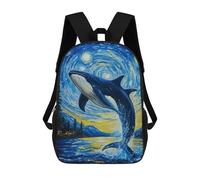 sinyumoney Whale Jumping Starry Night Children's School Backpack 3D Printed for Kids Travel Rucksacks Book Bags Kids School Bag 17inch