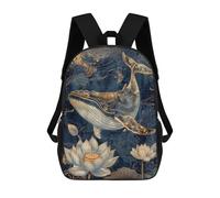 sinyumoney Whale Lotus Fantasy Artwork School Backpack Fashion Stationery Backpack Waterproof Casual Daypacks for Camping Outdoor Adventures And Daily Travel 17inch