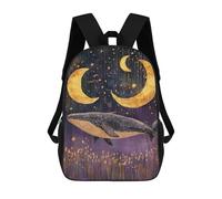 sinyumoney Whale Moon Stars Art Print Backpack School Backpack Kids School Bag Large Capacity Kids Backpack for School Rucksack 3D Book Bag Gifts for Kids 17inch
