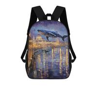 sinyumoney Whale Over City Lights Backpack School Bag Travel College Rucksack Backpacks for Girl, Teen Girls 17inch