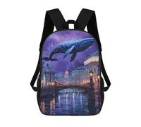 sinyumoney Whale Over Cityscape Kids School Backpack 3D Printed Backpacks Fashion School Bag Rucksacks for Boys Elementary And Middle School Students 17inch
