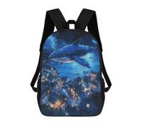 sinyumoney Whale Over Coastal Town-1 3D Printed 17inch Kids School Bag Rucksacks Children's School Fashion Casual Back Pack High Capacity Travel Book Bags