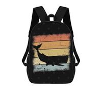 sinyumoney Whale Retro Design Rucksacks 3D Printed Children Backpacks Fashion Casual Daypack Cute Travel Bags Outdoor Casual Daypack for Boy And Girl 17inch