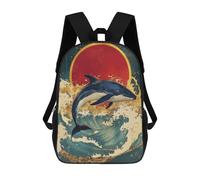 sinyumoney Whale Riding Waves Art Print-1 Backpack School Backpack Kids School Bag Large Capacity Kids Backpack for School Rucksack 3D Book Bag Gifts for Kids 17inch