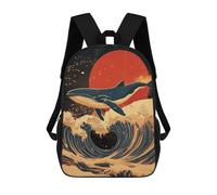 sinyumoney Whale Riding Waves Art Print Backpack 3D Print Kids Bag Elementary Students Daypack Lightweight School Bag for Children Girls Boys Nursery Lunch Pack 17inch
