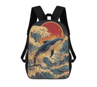 sinyumoney Whale Riding Waves Sunset Rucksacks 3D Printed Children 17inch Backpacks Fashion Casual Daypack Travel Bags Outdoor Casual Daypack for Boy And Girl